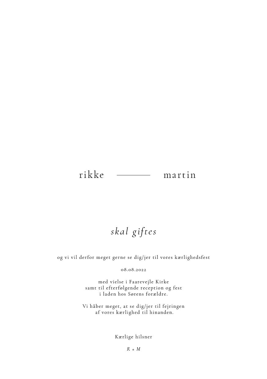 Bryllup - Rikke & Martin Bryllupsinvitation